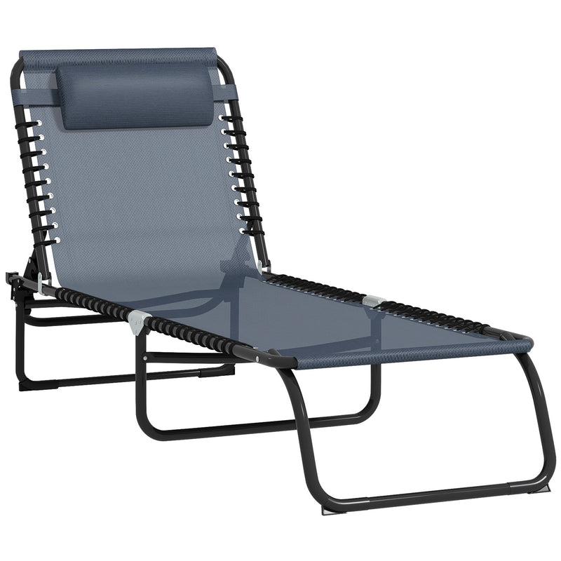Adjustable 4-Position Folding Chaise Lounge – Portable Mesh Recliner with Headrest
