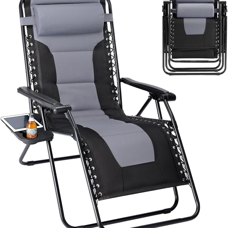 CHALLENGERS Elite Zero Gravity Recliner: Heavy Duty XL Outdoor Lounge Chair with Detachable Cushion & Side Tray