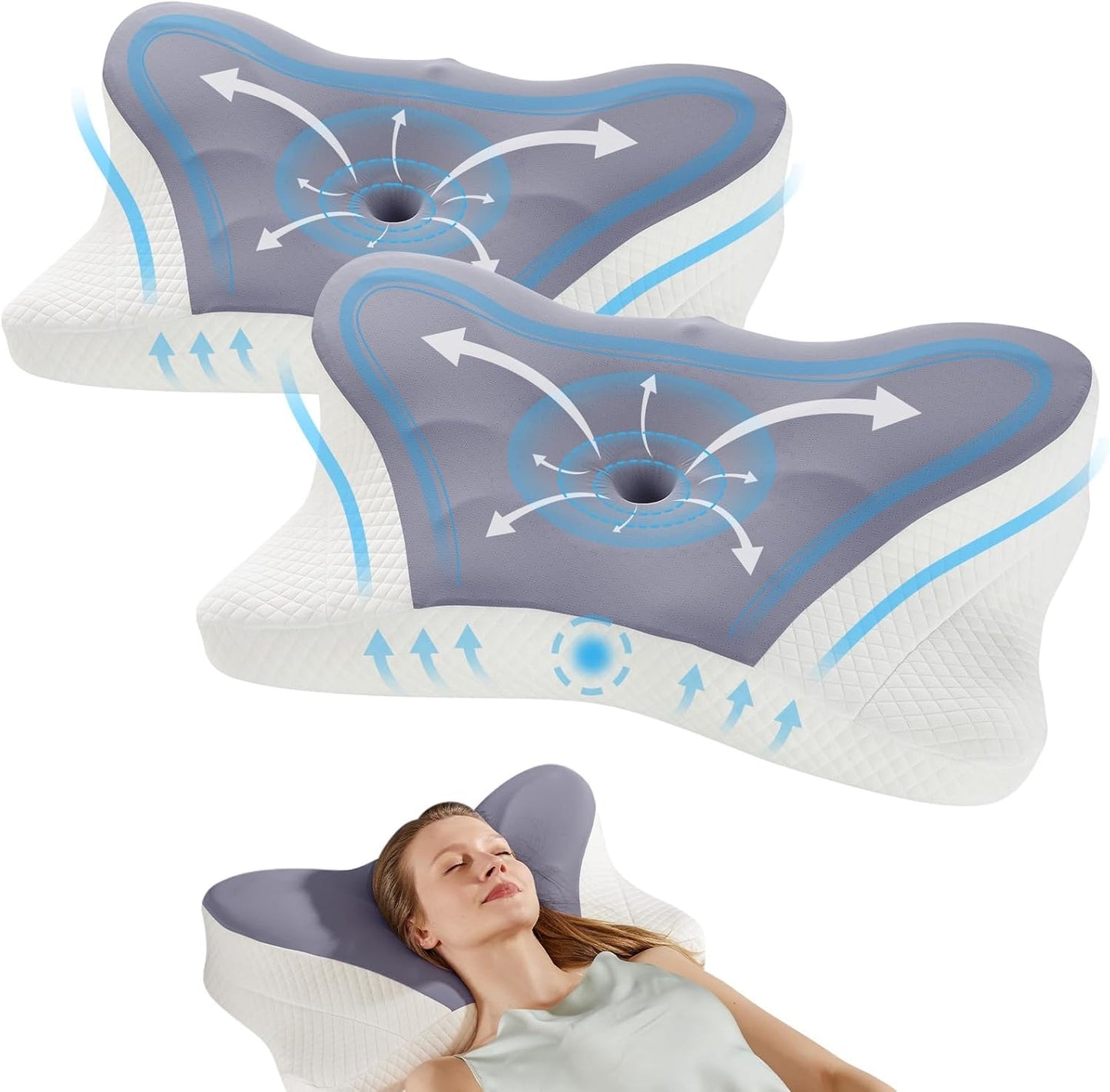 Premium Memory Foam Pillow (2-Pack) – Ergonomic Cooling Neck Support Pillow for Side and Back Sleepers