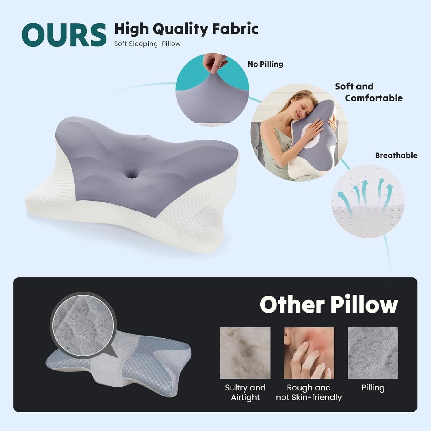 Premium Memory Foam Pillow (2-Pack) – Ergonomic Cooling Neck Support Pillow for Side and Back Sleepers