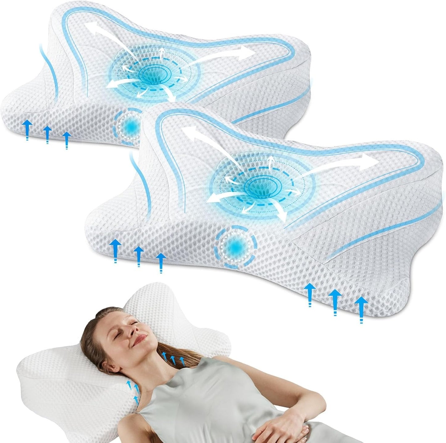 Premium Memory Foam Pillow (2-Pack) – Ergonomic Cooling Neck Support Pillow for Side and Back Sleepers