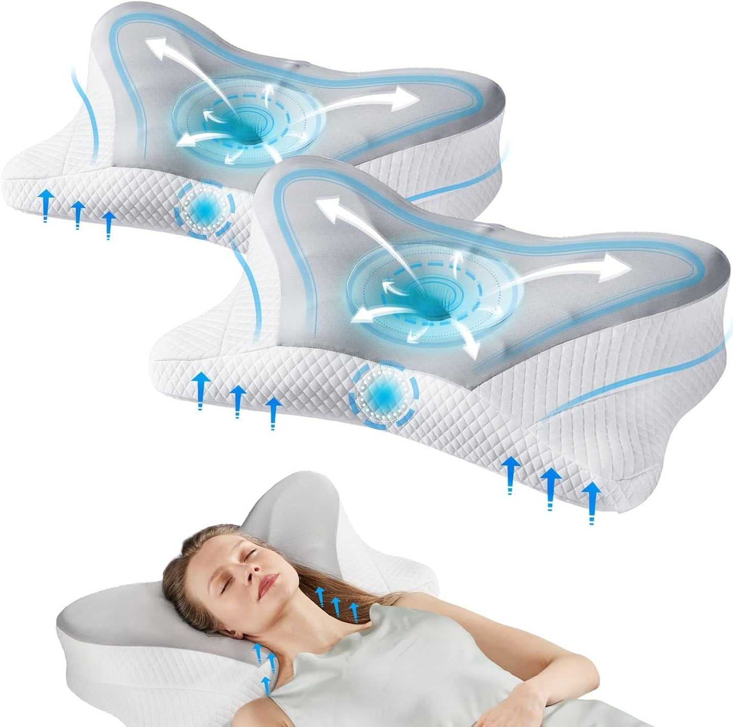 Premium Memory Foam Pillow (2-Pack) – Ergonomic Cooling Neck Support Pillow for Side and Back Sleepers
