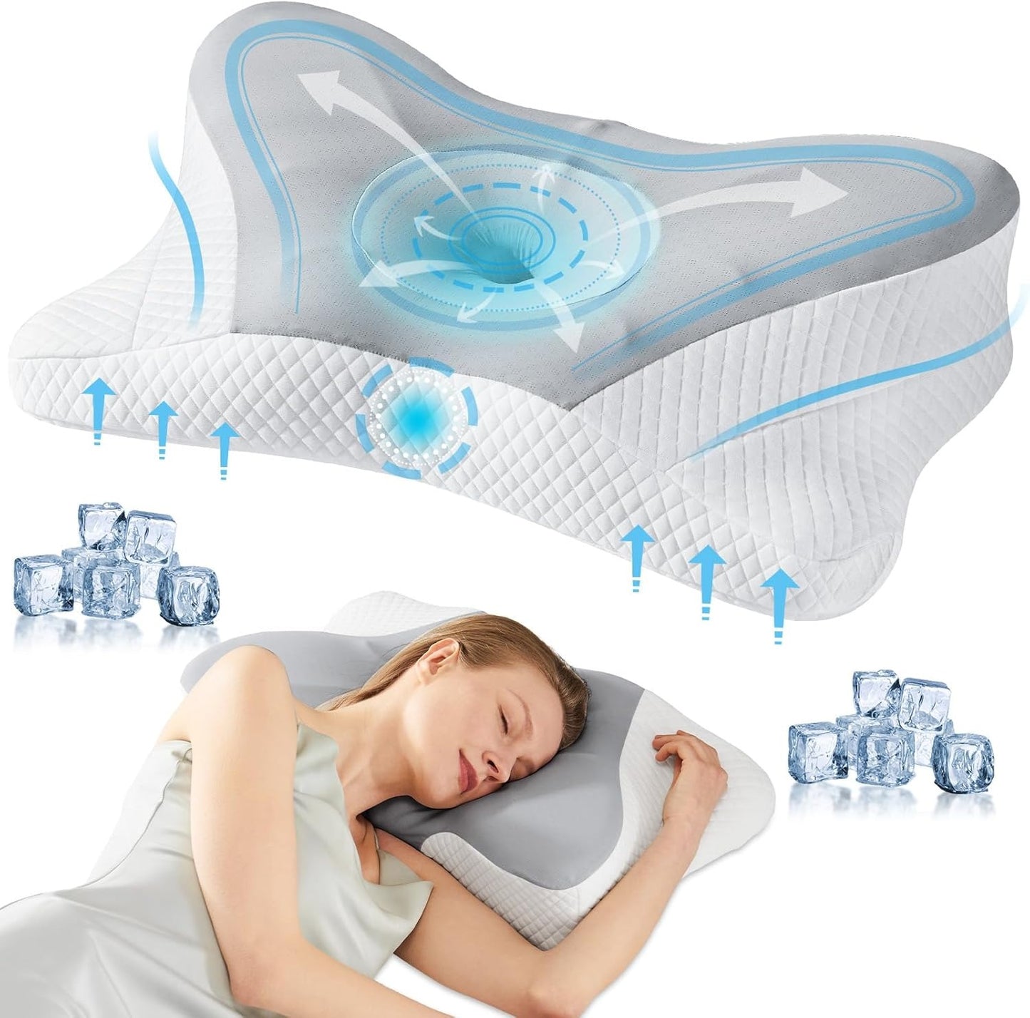 Premium Memory Foam Pillow (2-Pack) – Ergonomic Cooling Neck Support Pillow for Side and Back Sleepers